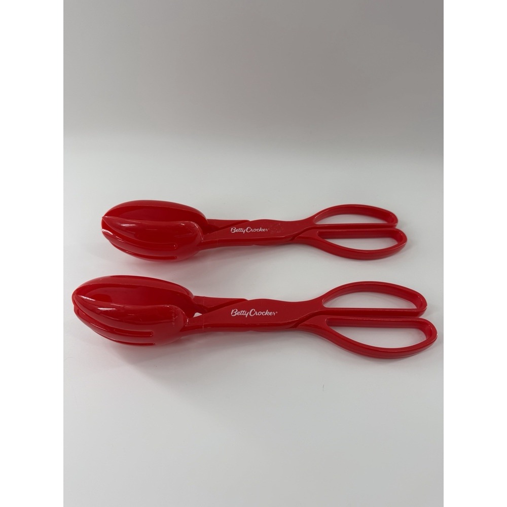 Vintage Betty Crocker Salad Serving Tongs Scissor Type Fork Spoon Red